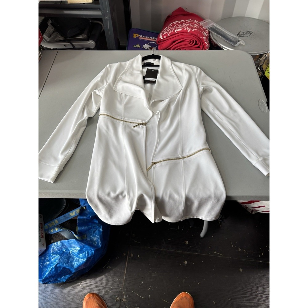 Eva‎ Varro Womens Barcelona Long Jacket White/Gold Small NWT